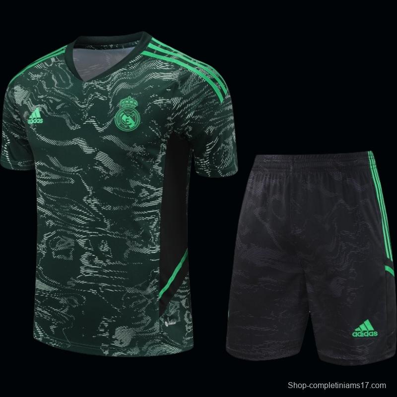 23-24 Real Madrid Black Green Pattern Short Sleeve+Shorts