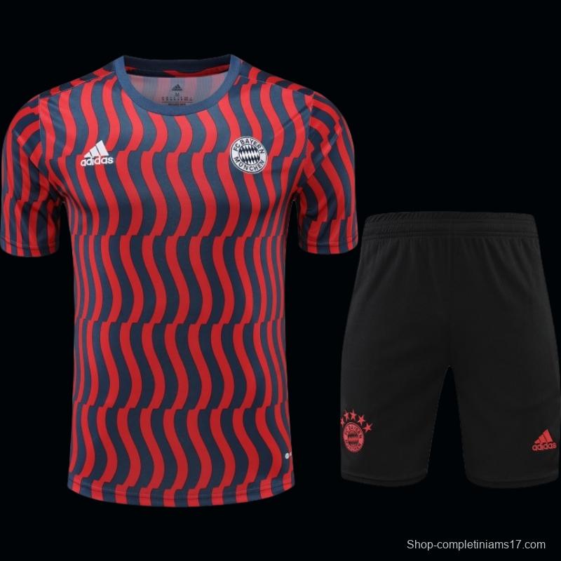 23-24 Bayern Munich Red/Blue Stripe Short Sleeve+Shorts