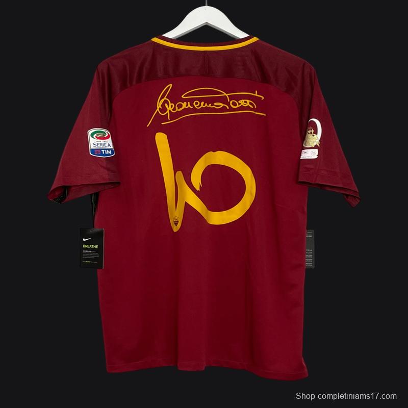 Retro 17/18 AS Roma Home Jersey Francesco Totti Signature Jersey Tribute For Last Match