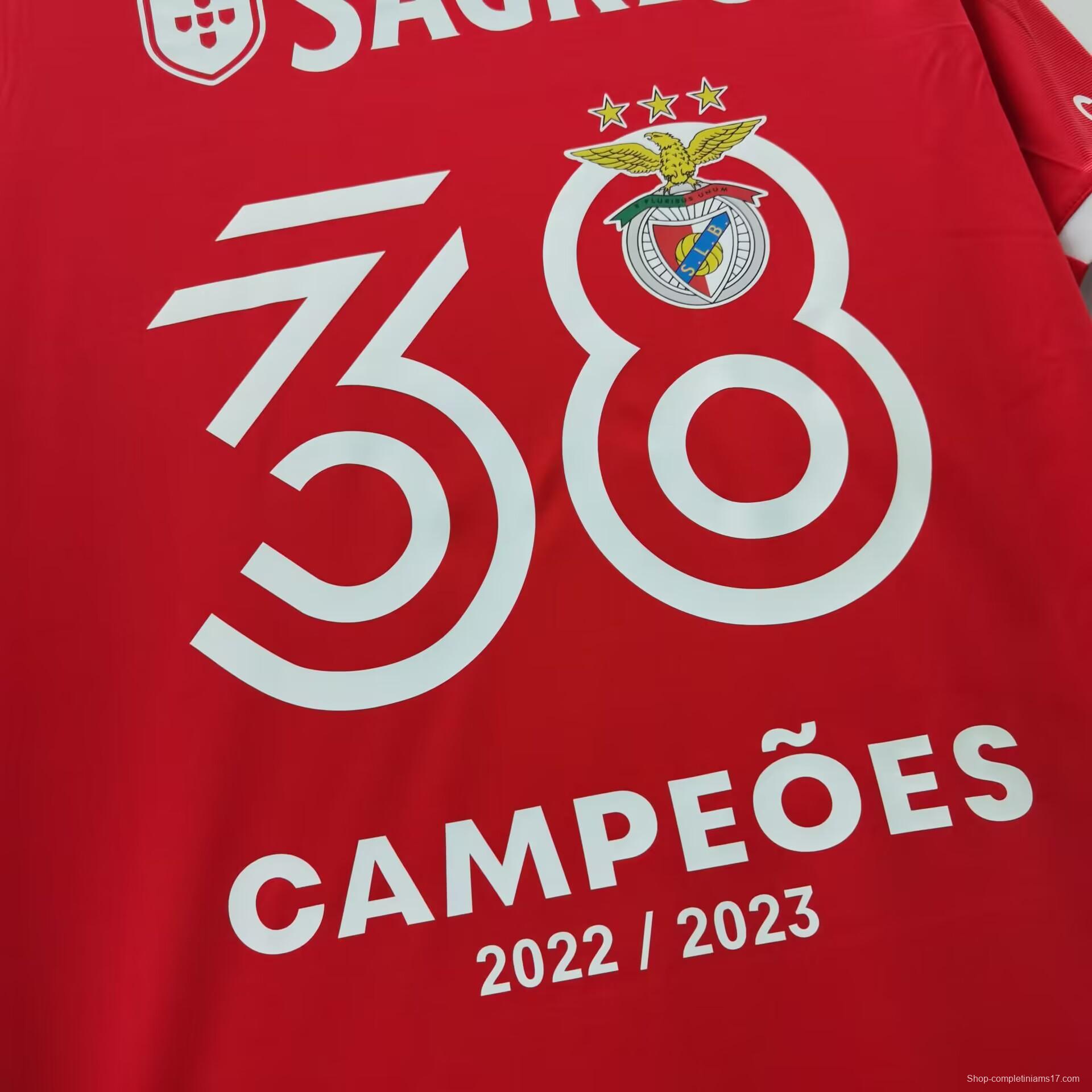 22/23 Benfica Home 38 Champions Jersey With Full Patches