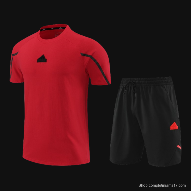 23/24 Adidas Red Cotton Short Sleeve Jersey+Shorts