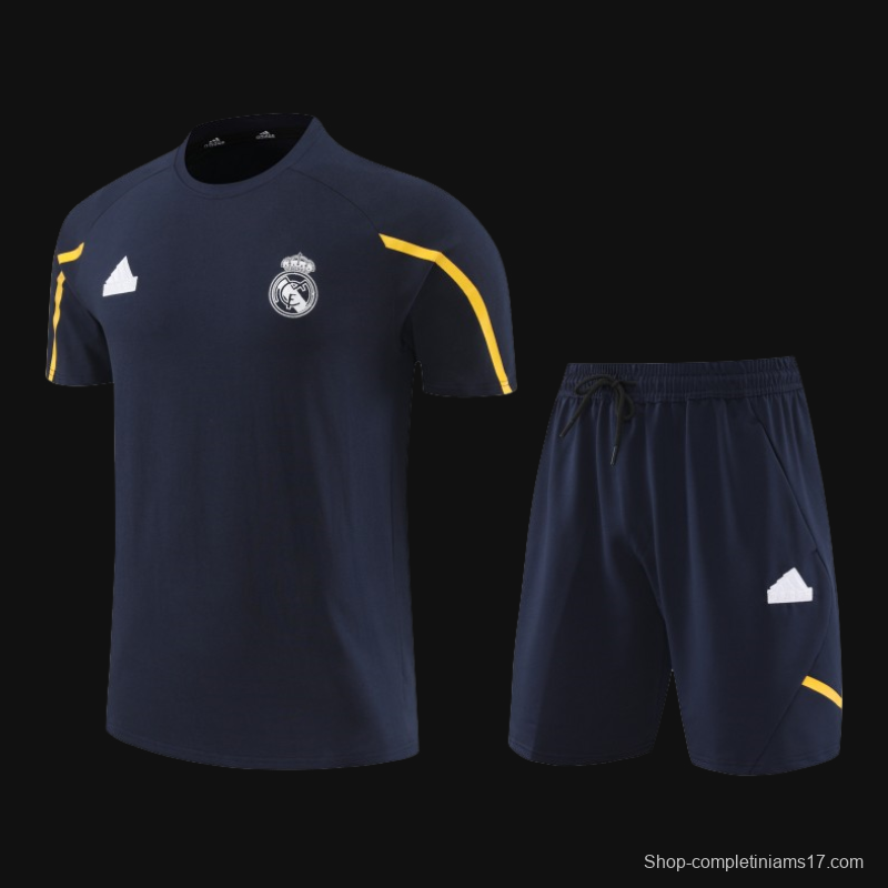 23/24 Real Madrid Navy Cotton Short Sleeve Jersey+Shorts