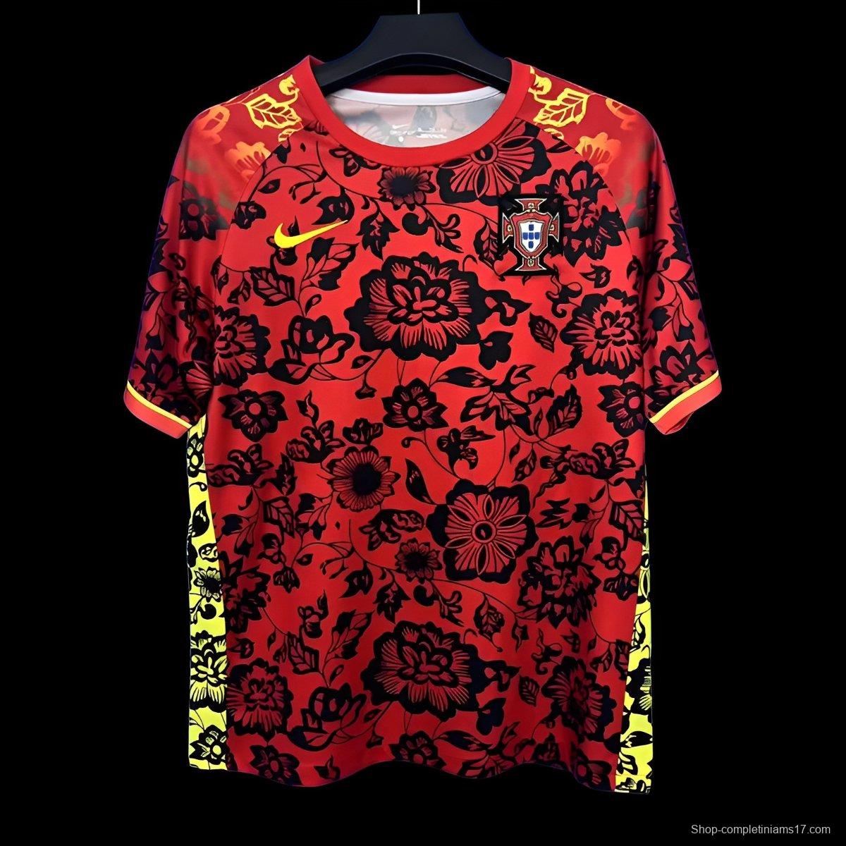 2025 Portugal Red with Floral Pattern Jersey