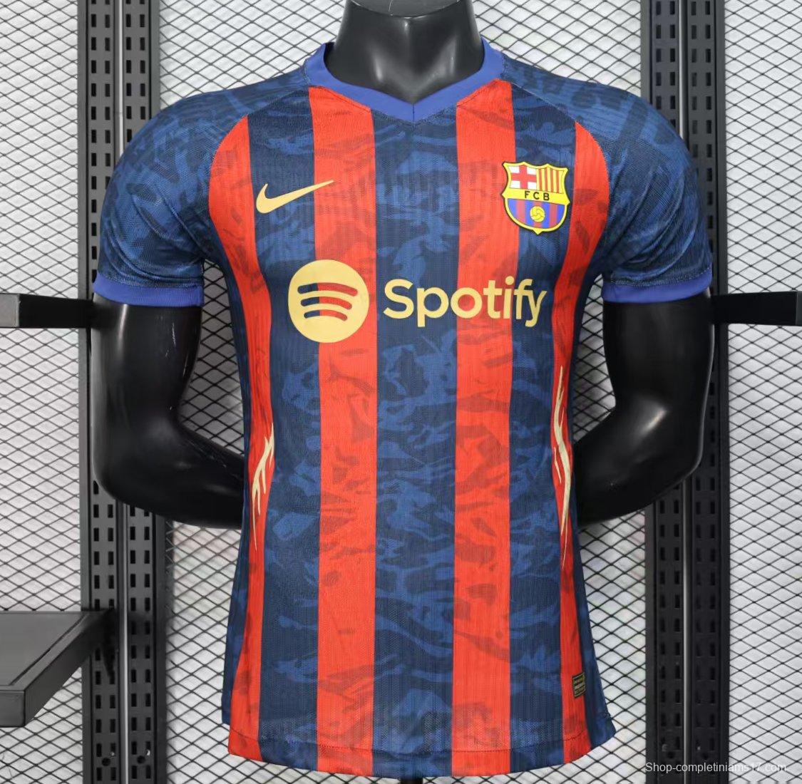 Player Version 25/26 Barcelona Home Blue Red Stripes Jersey with Spotify Sponsor