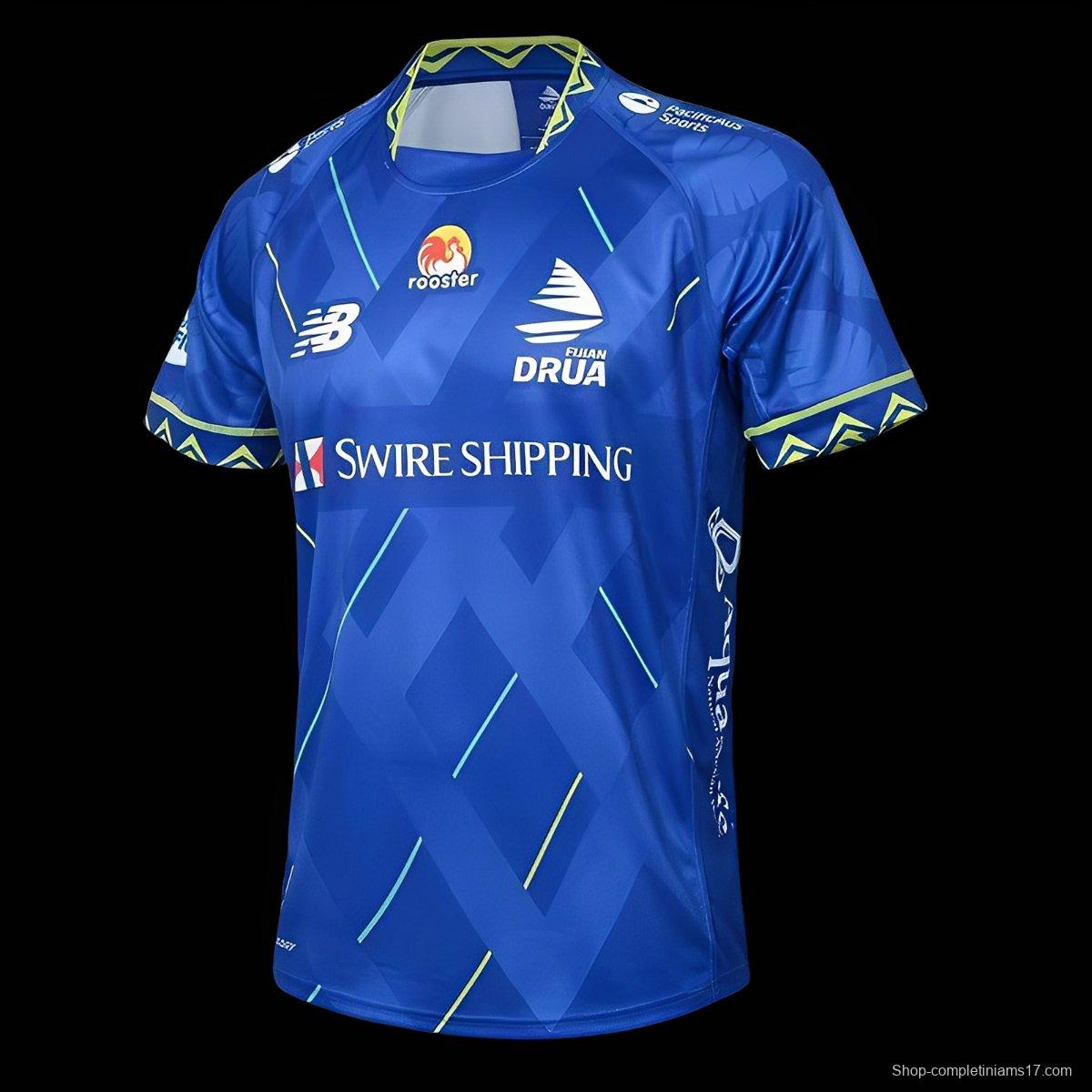 25/26 Fijian Drua Royal Blue with Geometric Pattern Home Jersey