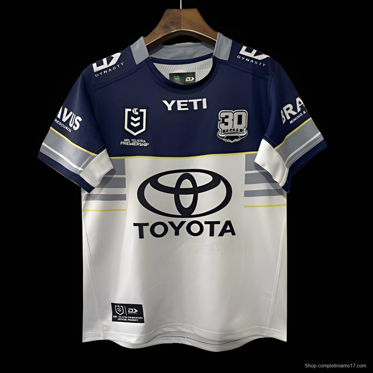 25/26 North Queensland Cowboys White and Navy with Grey Stripes Jersey