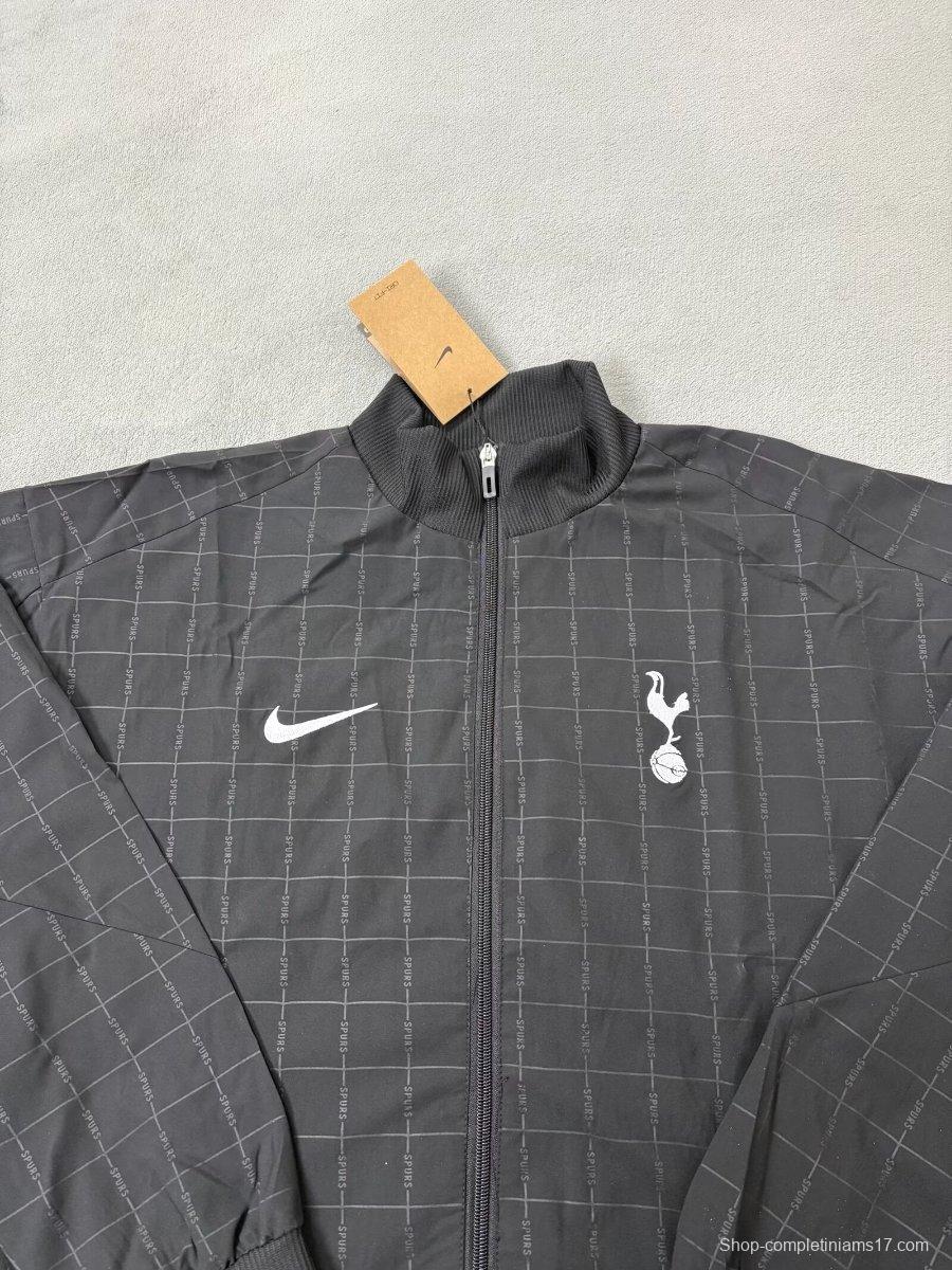 25/26 Tottenham Hotspur Black Grid Windbreaker