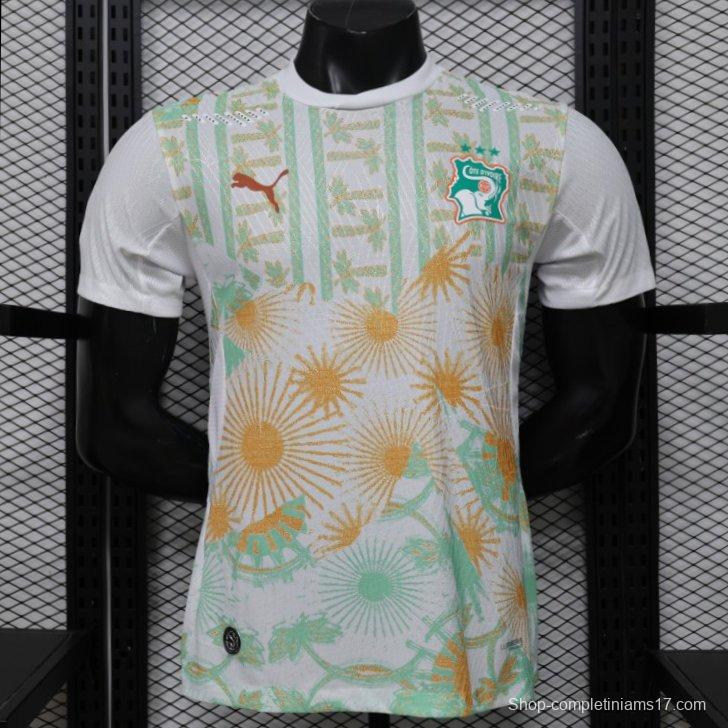 Player Version 2026 Ivory Coast Away White with Tropical Sunflower  Print Jersey