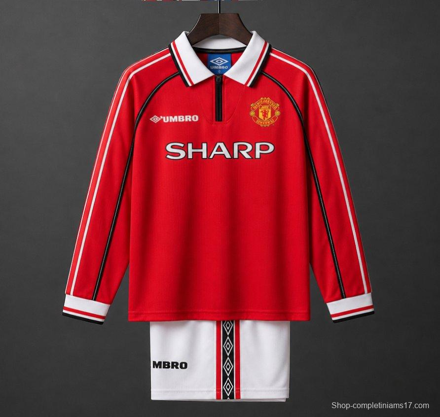 Retro Kids 98/99 Manchester United Red Home Long Sleeve Jersey