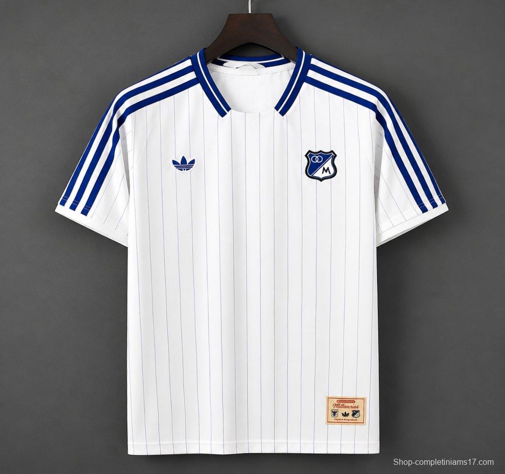 26/27 Adidas Originals Millonarios Vintage White Blue Pinstripe Jersey