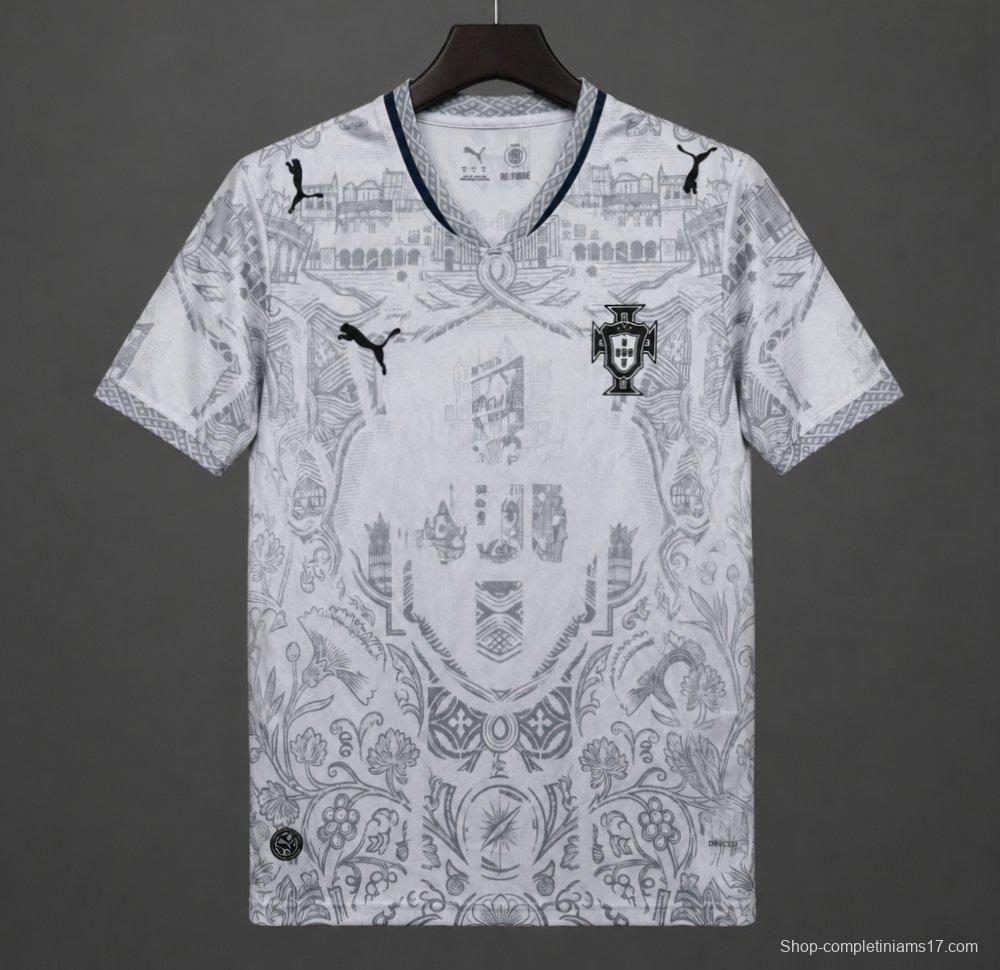 2026 Portugal White with Grey Azulejo Tile and Floral Tapestry Pattern Special Edition Jersey
