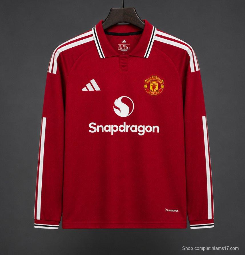 26/27 Manchester United Red with White Stripes Long Sleeve Home Jersey